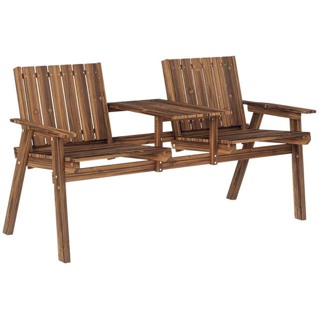 Outsunny Wooden Garden Loveseat With Parasol Hole, Carbonised Finish