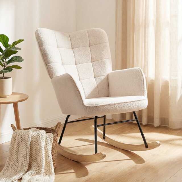 Homcom Wingback Rocking Chair For Nursing W/ Steel Frame Beige