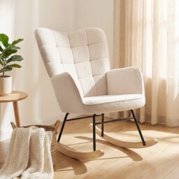 Homcom Wingback Rocking Chair For Nursing W/ Steel Frame Beige