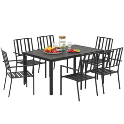 Outsunny 7 Pcs Garden Dining Set W/ Stackable Chairs And Metal Top