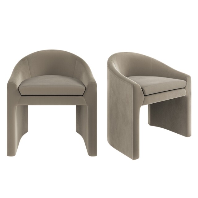 Set Of 2 Upholstered Mink Velvet Curved Tub Dining Chairs - Kel