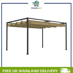 3x2m Metal Pergola Gazebo Patio Sun Shelter Retractable Canopy Khaki