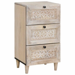 Sideboard White Solid Mango Engineered Wood 33.5x40x75cm Drawer Carved