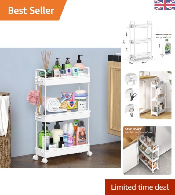 Durable 3-tier Rolling Organizer Cart For Kitchen, Bathroom, And More