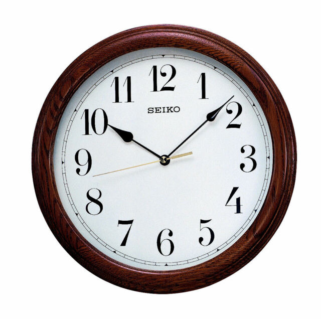 Seiko Oak Wooden Round Battery Wall Clock - Clear Dial Kitchen Or