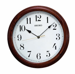 Seiko Oak Wooden Round Battery Wall Clock - Clear Dial Kitchen Or
