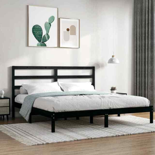 Bed Frame Black Solid Wood Pine 200x200 Cm Vidaxl