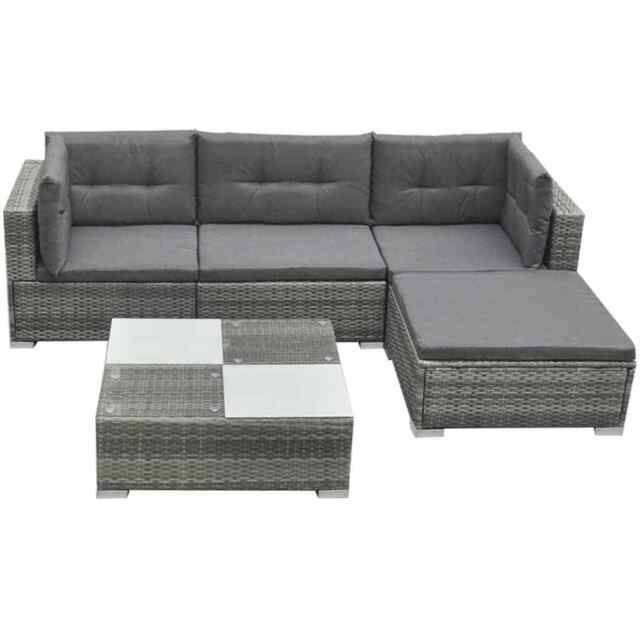 5 Piece Garden Lounge Set With Cushions Poly Rattan Grey Vidaxl