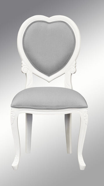 French Louis Xv Medee Bedroom Chair - White With Grey Twill Upholstery