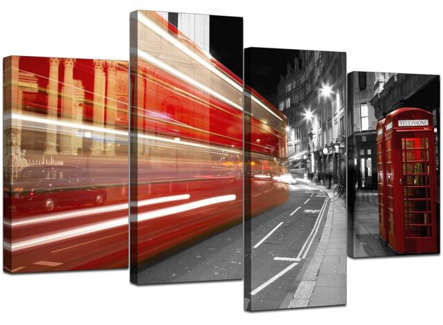 Large Red London Canvas Wall Art Pictures Bus Phone Box Prints Xl 4127
