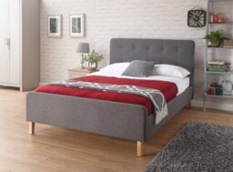 5ft King Fabric Bed Retro Design Dark Grey Ashbourne Wood Legs Sprung