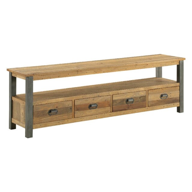 Reclaimed Wood & Steel Tv Unit 4 Drawer Wide Fully Built Storage
