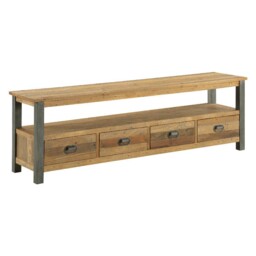 Reclaimed Wood & Steel Tv Unit 4 Drawer Wide Fully Built Storage