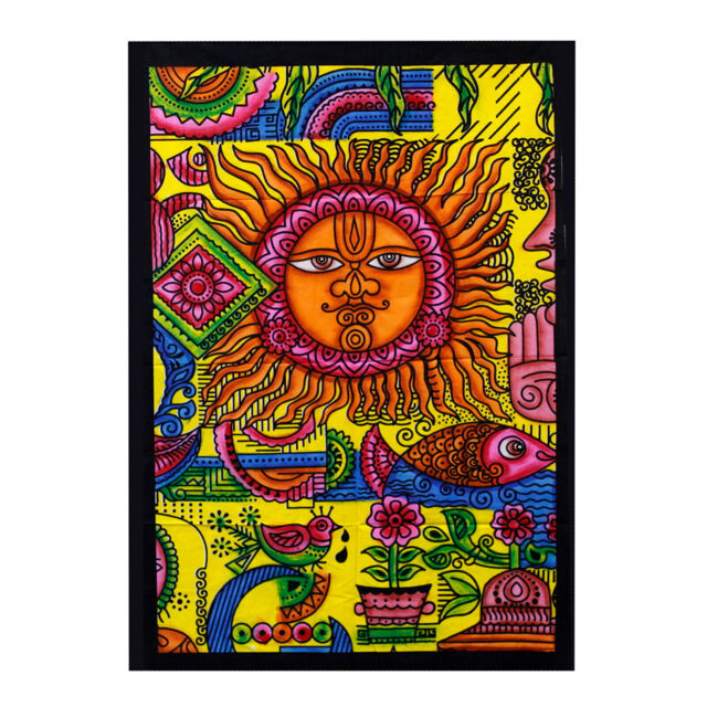 Sun Indian Handbrushed Cotton Wall Art Print - Picture Hanging