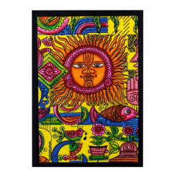 Sun Indian Handbrushed Cotton Wall Art Print - Picture Hanging