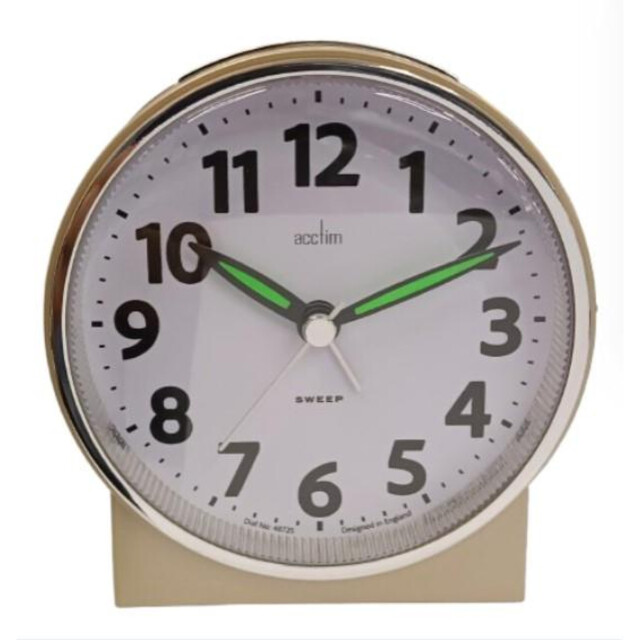 Round Bedside Quartz Alarm Clock Gold Plated Mid Sized Compact