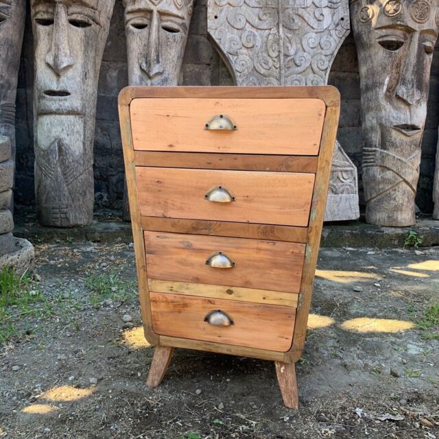 Recycled Teak Rounded Chest Of 4 Drawers Unit - Handmade Bali Wooden