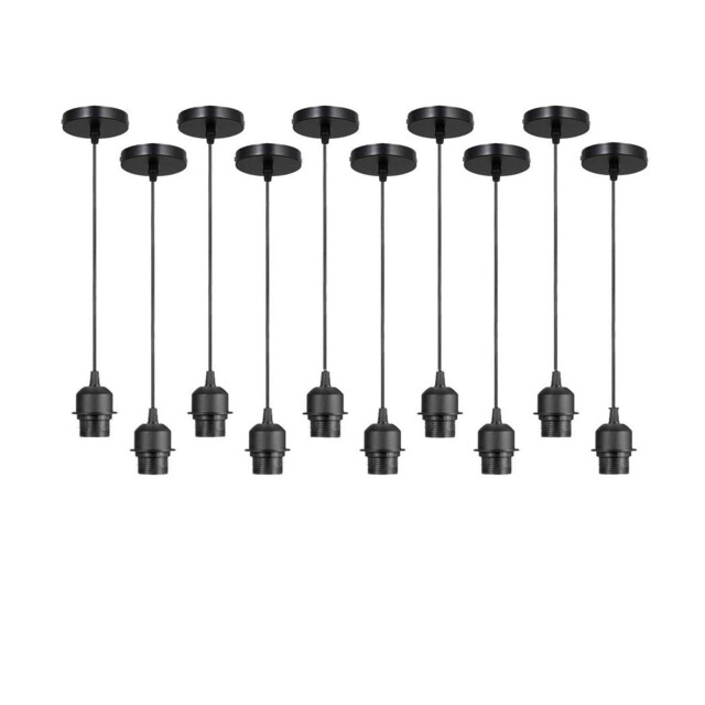 Pendant Light 10-pack Black Metal/pvc E27 Holder 95cm Cable Vintage