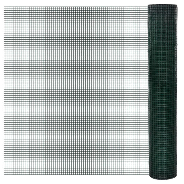 Chicken Wire Fence Green 10x1m Pvc Galvanised Steel 16x16mm Square
