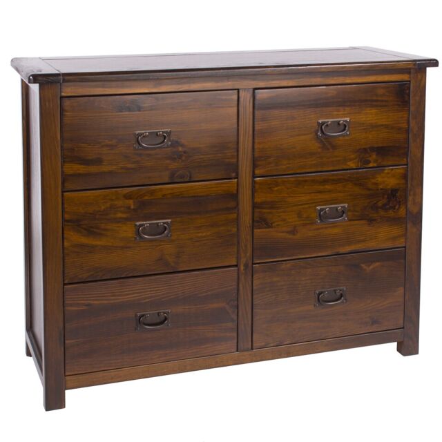 Boston 3+3 6 Drawer Wide Chest Of Drawers In Stained Dark Wood