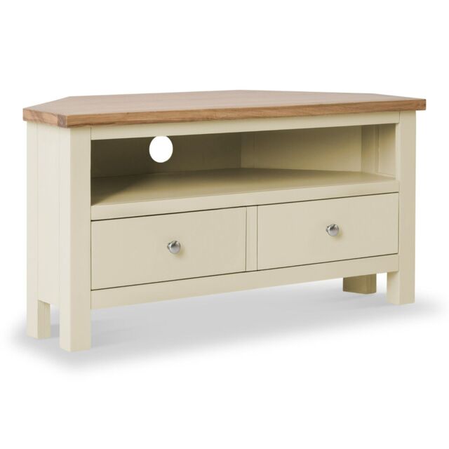 Farro Cream Corner Tv Unit Stand Painted Solid Wood Television Media