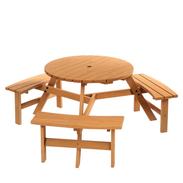Outsunny 6 Person Fir Wood Table Bench Set Outdoor Garden Patio, Brown