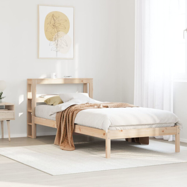 Bed Frame Solid Pine Natural 90x200 Cm Plywood Slats Freestanding