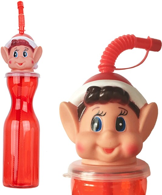 450ml Red Elf Bottle - Reusable Christmas Kids Children Straw Fun