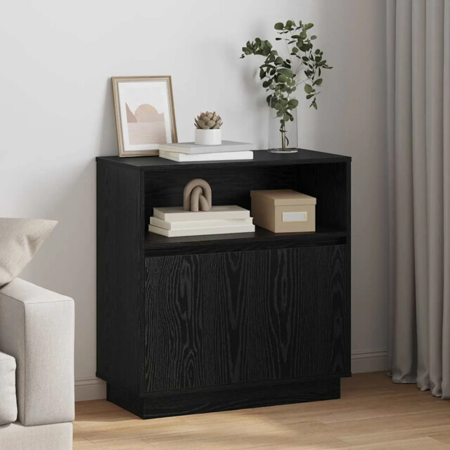 Sideboard With Led Black Oak 71 X 34.5 X 75 Cm Engineered Wood Vidaxl