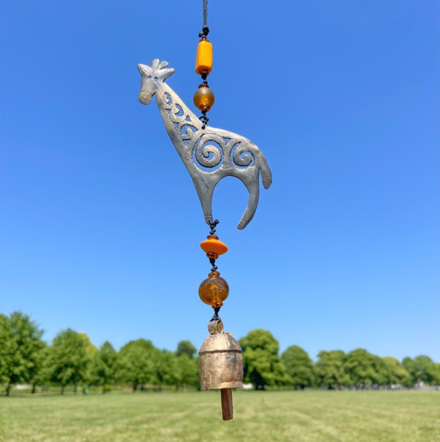Giraffe Iron Wind Chime With Glass Beads Indoor Outdoor Garden Hanging