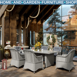 6 Seater Rattan Dining Set Round Garden Furniture W/ Cushions Patio