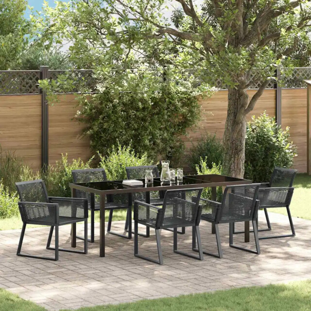Garden Dining Set 7 Pcs Black Powder-coated Steel Vidaxl