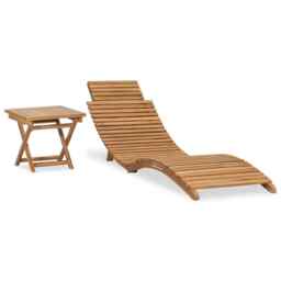 Folding Sun Lounger With Table Solid Teak Wood Vidaxl