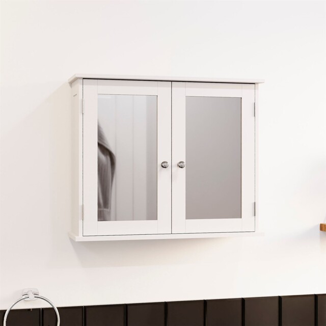 Priano Bathroom Mirror Wall Cabinet Double Doors Mirrored Cupboard