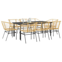 Garden Dining Set 9-piece Brown Pe Rattan With Black Steel