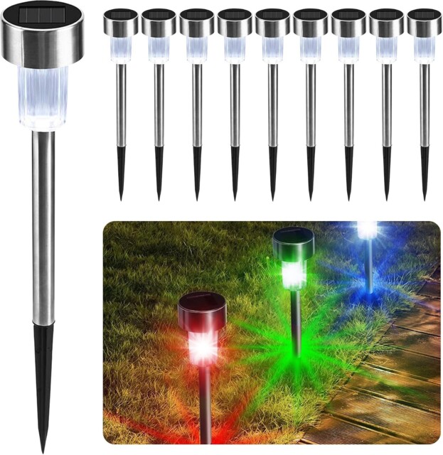 10 Pack Solar Stake Lights Garden Colour Changing Led Waterproof