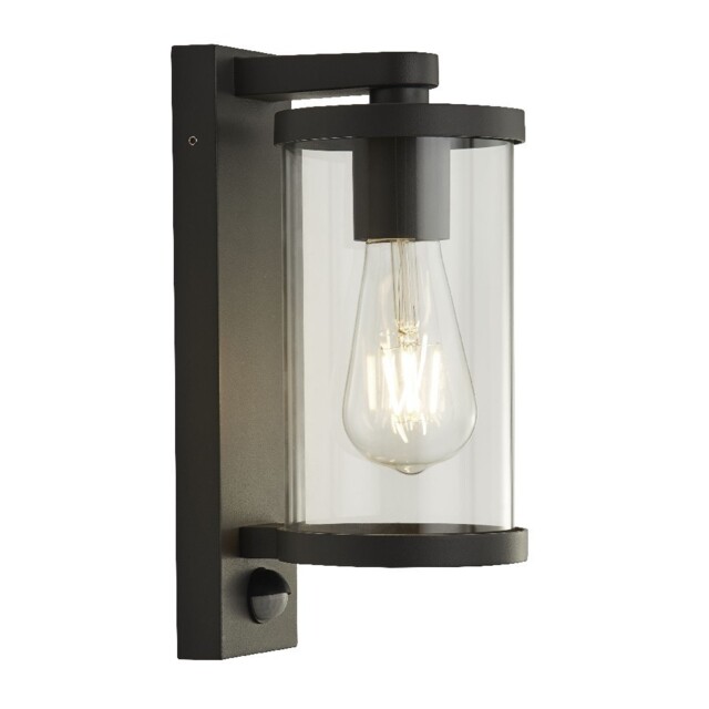 Matt Black & Glass Vintage Down Lantern Wall Light With Pir 290mm