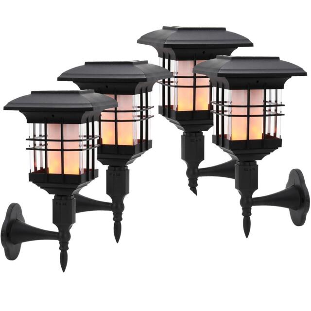 4 X Solar Flickering Flame Effect 51 Led Wall Lights Garden Fence Door