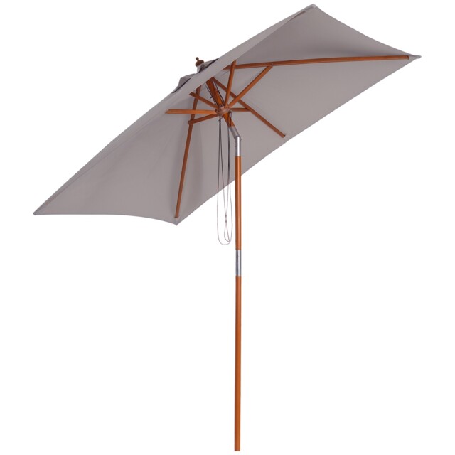 Outsunny Wooden Patio Umbrella Market Parasol Outdoor Sunshade 6 Ribs