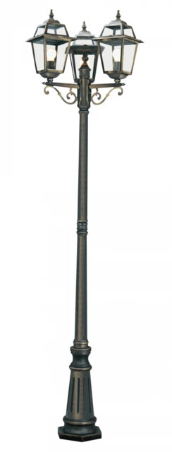 Outdoor Light Black Orleans 3 Lamp Post Ip44 Gold 2.27m Searchlight