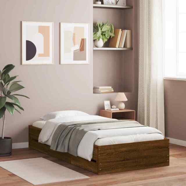Bed Frame With Drawers Brown Oak 75x190 Cm Small Single Engineered