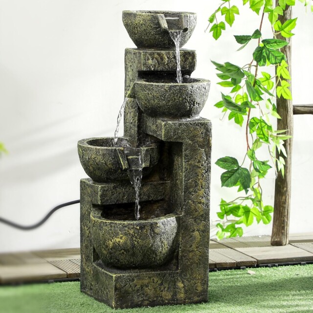 Garden Water Feature Fountain Tiered Waterfall Resin Stone Effect