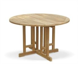 Teak Outdoor Folding Table, Drop-leaf, Round - Berwick Range - 1.2m
