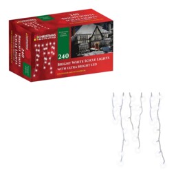 240 Led Warm White Icicle Fairy Lights 5.6m, 8 Fx, Indoor/outdoor