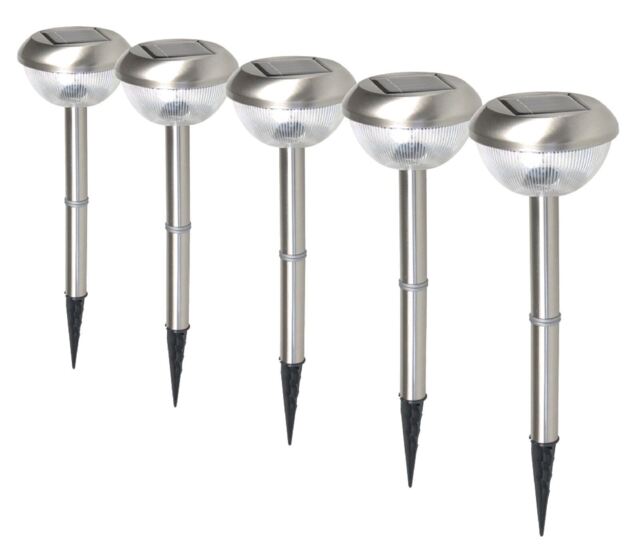 Ranex 5x Solar Outdoor Led Garden Lights Pins Brushed Stainless Steel