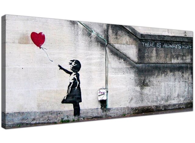 Large Banksy Balloon Girl Canvas Wall Art - Red Black White - Xxl -