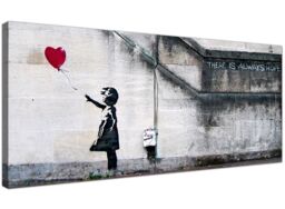 Large Banksy Balloon Girl Canvas Wall Art - Red Black White - Xxl -