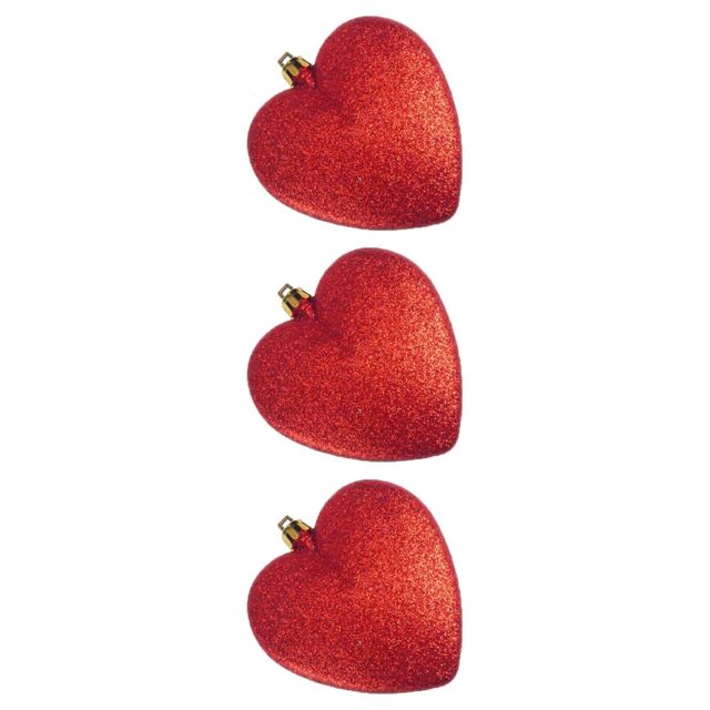 Christmas Tree Decorations Red 3 Pack 90mm Glitter Hanging Hearts
