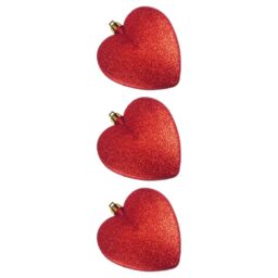 Christmas Tree Decorations Red 3 Pack 90mm Glitter Hanging Hearts