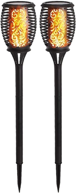 Solar Flame Torch Lights Set Of 2 Led Outdoor Garden Flickering Stake